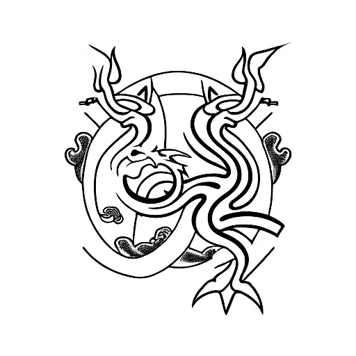 A minimalist design of a veterinarian symbol with a dragon silhouette tattoo design idea