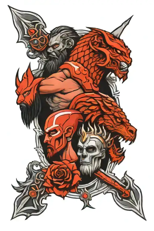 kratos Athena ares and tyr back tattoo design tattoo design idea