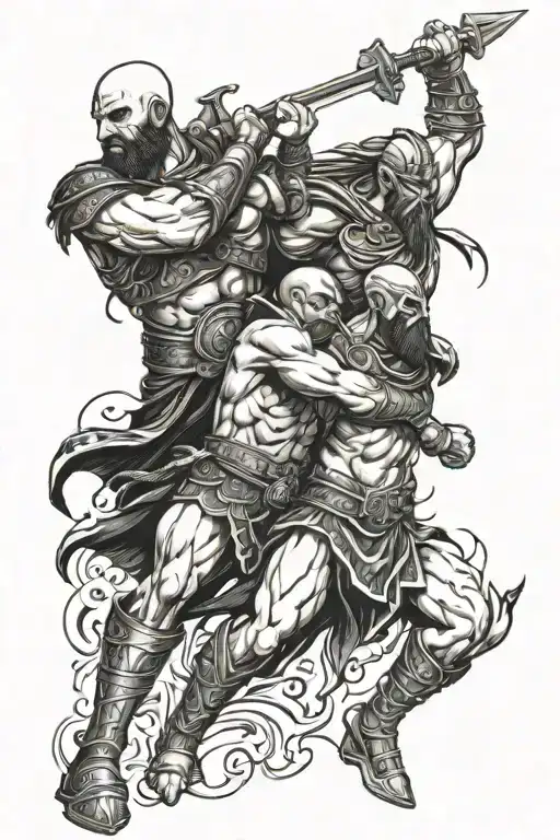 kratos athena ares and tyr fighting eachother back tattoo tattoo design idea