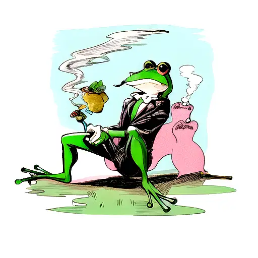 frog smoking a cigarette  tattoo design idea