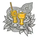 A playful tattoo design of a tequila shot and orange juice glass clinking together, symbolizing your love for mixing drinks tattoo design idea