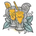 A playful tattoo design of a tequila shot and orange juice glass clinking together, symbolizing your love for mixing drinks tattoo design idea