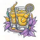 A playful tattoo design of a tequila shot and orange juice glass clinking together, symbolizing your love for mixing drinks tattoo design idea