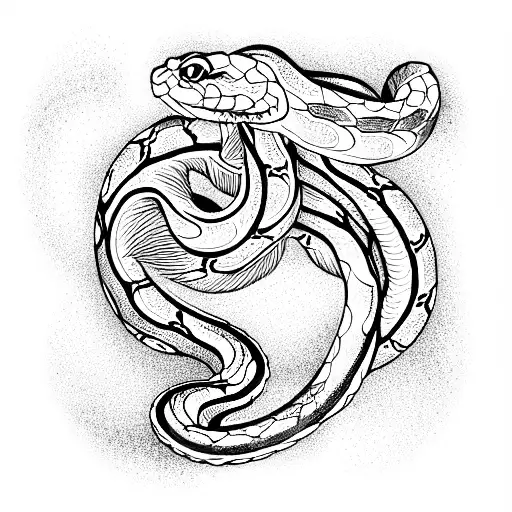 the snake around the foot that rots from the tail and turns into cherry blossoms tattoo design idea
