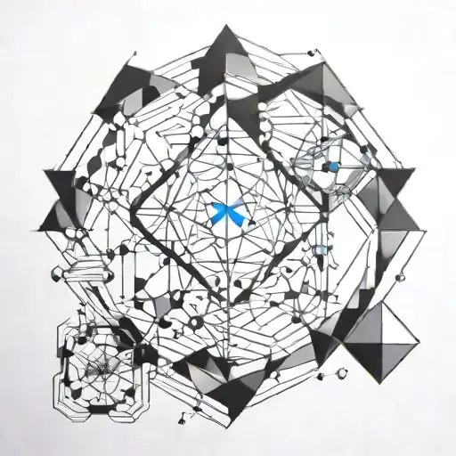 geometric abstract tattoo with dopamine chemical structure, serotonin chemical structure, coordinates for Philadelphia,  tattoo design idea