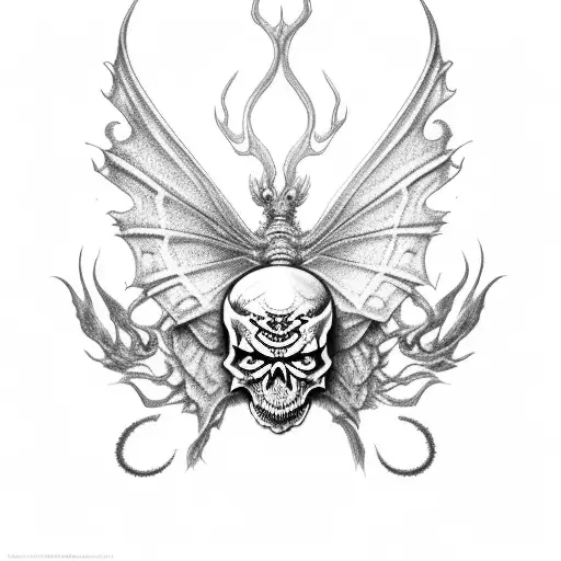 black and grey butterfly red skull on the left wing dragon going true the butterfly tattoo design idea