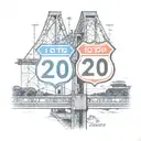 i-295 interstate sign next to the ambassador bridge with an I-20 interstate sign on the other side tattoo design idea