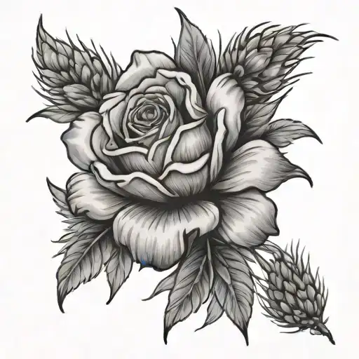 prairie rose and wheat  tattoo design idea