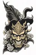 Half Hanya Mask samurai and Half Aries face Zodiac Sign tattoo design idea