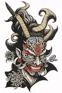 Half Hanya Mask samurai and Half Aries face Zodiac Sign tattoo design idea