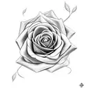 A black-grey geometric rose with musical notes entwined within the petals tattoo design idea