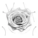 A black-grey geometric rose with musical notes entwined within the petals tattoo design idea