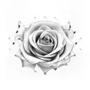 A black-grey geometric rose with musical notes entwined within the petals tattoo design idea