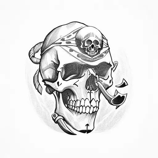 skulls with pirate hatchet tattoo design idea