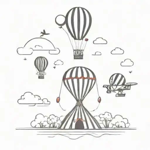 circus tent and airplane  and balloon floating away tattoo design idea