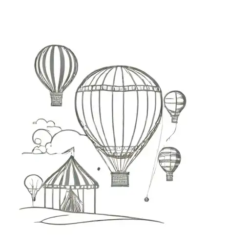 circus tent and airplain and balloon floating away tattoo design idea