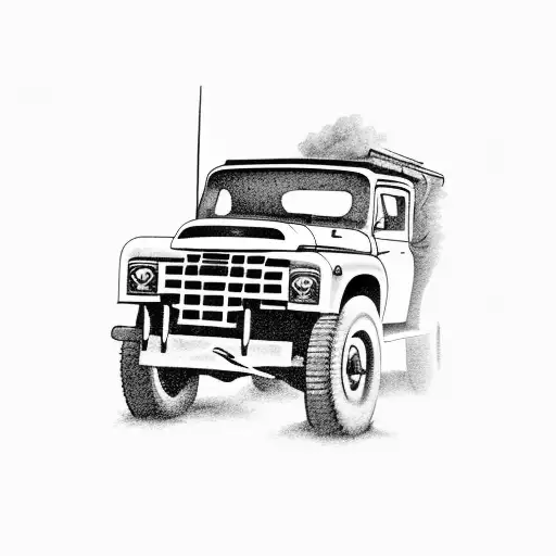 A black and grey tattoo of a rugged 4x4 truck conquering a challenging off-road trail tattoo design idea