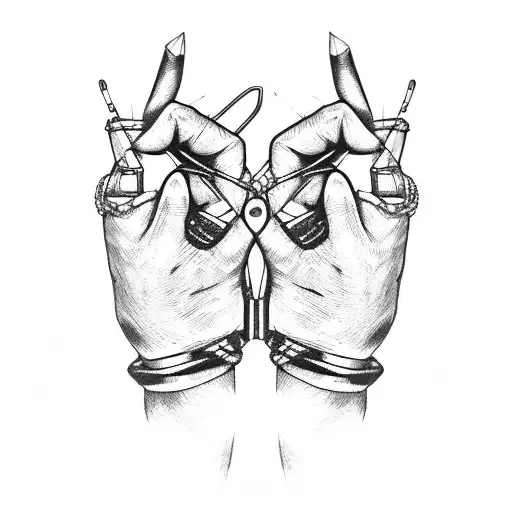 Hands in handcuffs holding motorcycle handlebar  tattoo design idea