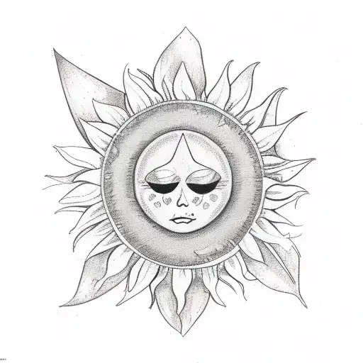 A tarot card design with elements of the moon and sunflowers, done in a sketch style tattoo design idea