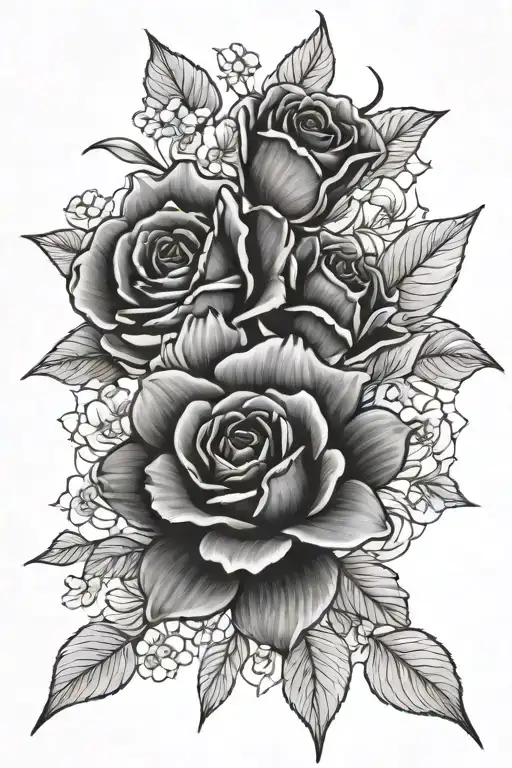 roses, carnation, daffodil, and cosmo flower tattoo design idea