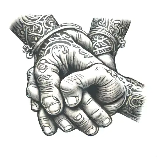 Holding hands with wife and fist pumping kids   tattoo design idea