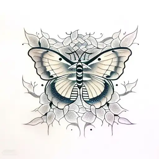 moon and moth and vines tattoo design idea
