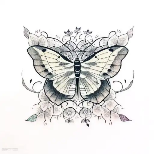 moon and moth and vines tattoo design idea