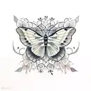 moon and moth and vines tattoo design idea