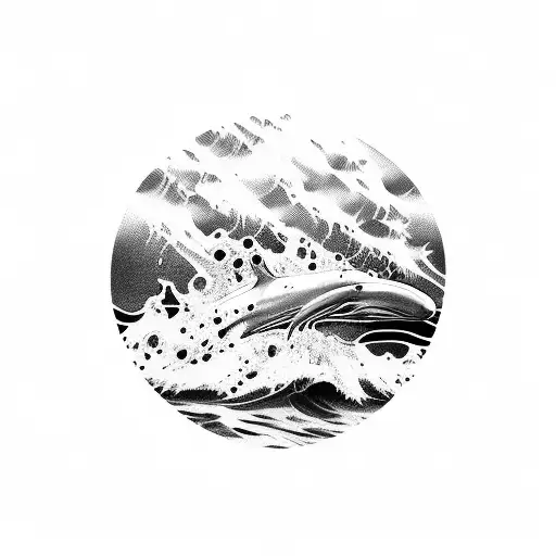 Palm Tree island waves ocean shark dolphin tattoo design idea