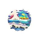 island with sunset and ocean waves tattoo design idea