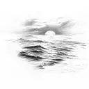 island with sunset and ocean waves tattoo design idea