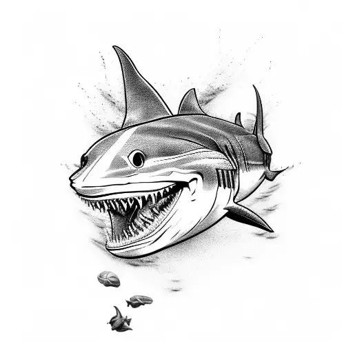 Design a tattoo featuring a tribal style shark in a black-grey style tattoo design idea