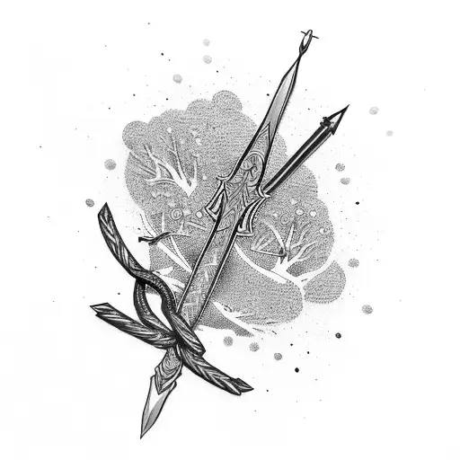 bow and arrow with tree and diamond  tattoo design idea