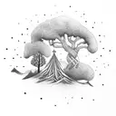 bow and arrow with tree and diamond  tattoo design idea