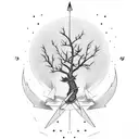 bow and arrow with tree and diamond  tattoo design idea