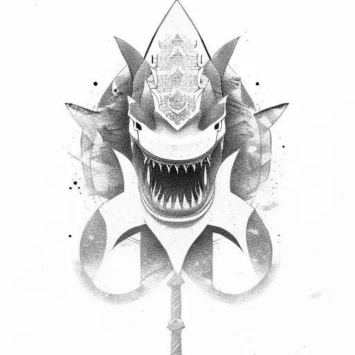 japanese samurai with shark tattoo design idea