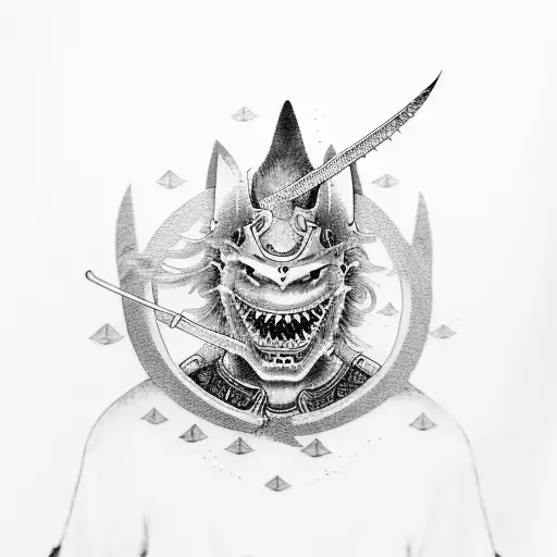 japanese samurai with shark tattoo design idea