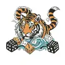 tiger, cards, dice, cloudes, waves crashing tattoo design idea