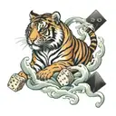 tiger, cards, dice, cloudes, waves crashing tattoo design idea
