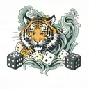 tiger, cards, dice, cloudes, waves crashing tattoo design idea