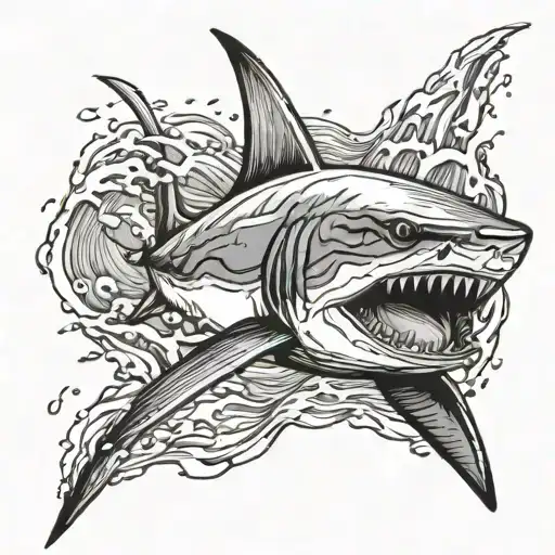 black and grey Mako Shark breaching water tattoo design idea