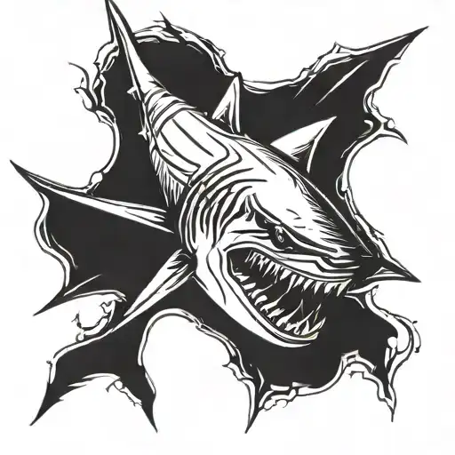 black and grey Mako Shark head coming tattoo design idea