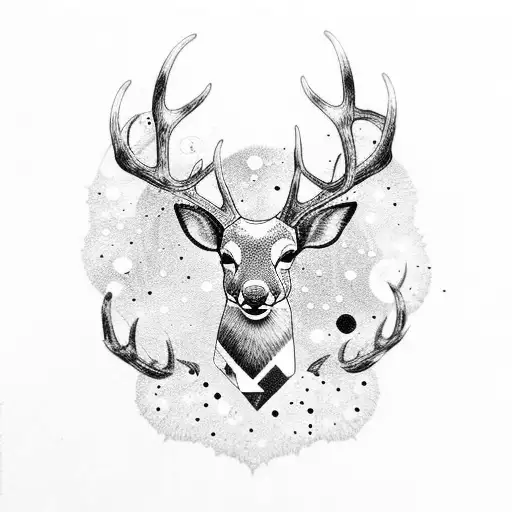 A dotwork design of a cosmic deer with antlers made of stars and galaxies tattoo design idea