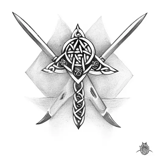 dagger with Celtic knotting tattoo design idea