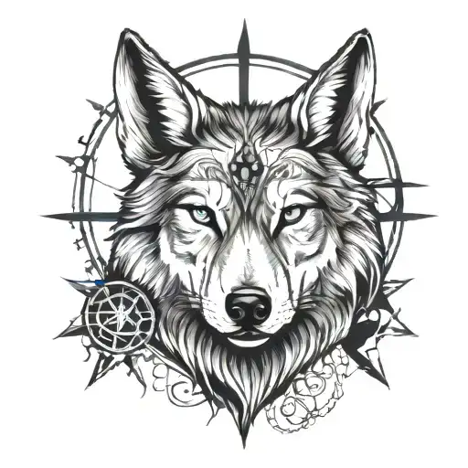 wolf, eclipse, christian cross, alchemy symbols incorporated tattoo design idea