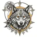 wolf, eclipse, christian cross, alchemy symbols incorporated tattoo design idea