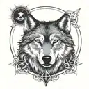 wolf, eclipse, christian cross, alchemy symbols incorporated tattoo design idea