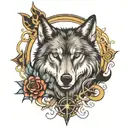 wolf, eclipse, christian cross, alchemy symbols incorporated tattoo design idea