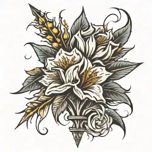 sharp flowers with spikes crossing tattoo design idea