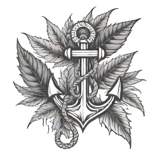 weed leaf and anchor intertwined tattoo design idea